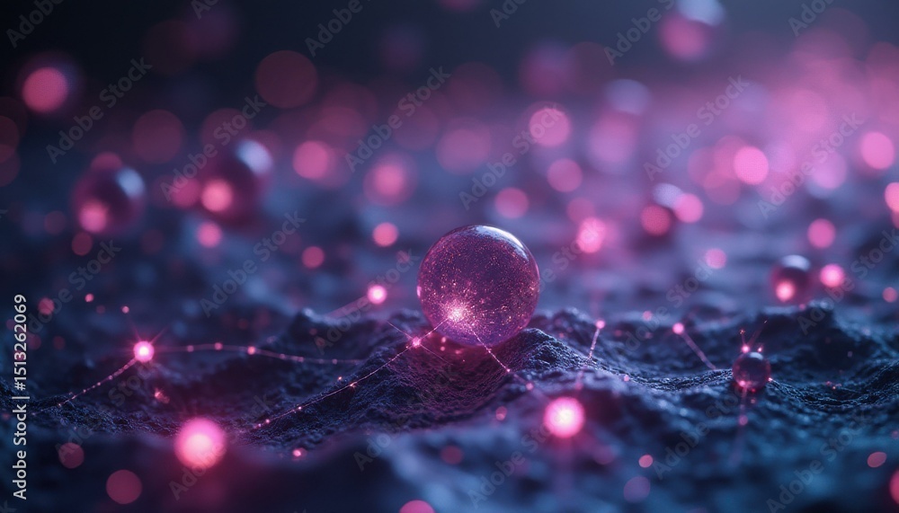 Aufkleber Abstract network connection with glowing spheres and nodes on a textured surface for science and technology visuals
