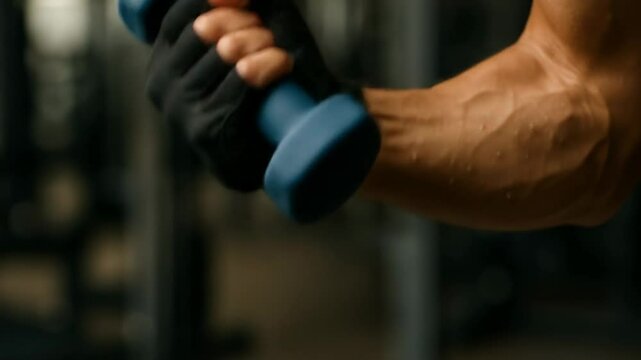 Close up of arm and dumbbell during weight training