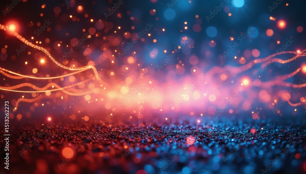 Aufkleber Abstract Red and Blue Bokeh Background with Glowing Light Streaks for Festive Design