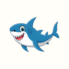 A cute cartoon blue whale with large, expressive eyes, rosy cheeks, and a gentle smile is swimming. It has a lighter blue underside and a small spout of water coming from its head.
