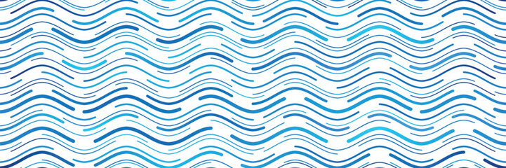 Seamless pattern, wavy lines, sea waves stylization, vector background