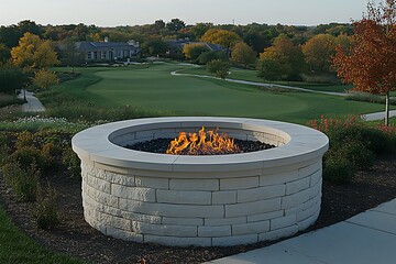 Outdoor fire pit with golf course view