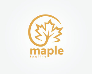 creative maple logo, maple leaf with curled branches, logo design inspiration