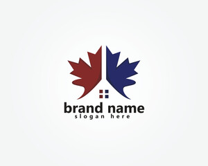 Fototapeta premium creative maple logo, maple leaf with house underneath, logo design inspiration