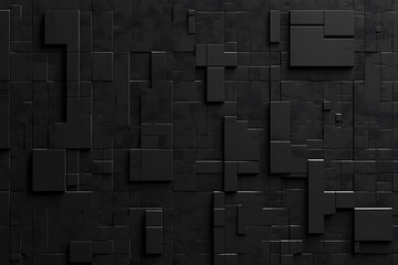 Futuristic dark abstract texture made of 3D geometric blocks in a pixel-like grid. Ideal for tech backgrounds, UI design, sci-fi interfaces, digital art, and sleek modern visual compositions.