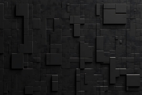 Futuristic dark abstract texture made of 3D geometric blocks in a pixel-like grid. Ideal for tech backgrounds, UI design, sci-fi interfaces, digital art, and sleek modern visual compositions.