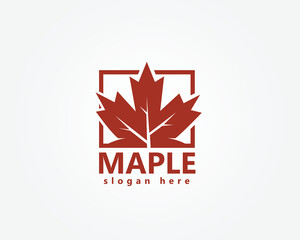 creative maple logo, red maple leaf framed, logo design inspiration