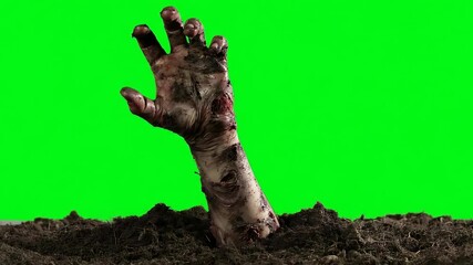 Zombie Hand Emerging from Soil on Green Screen Horror