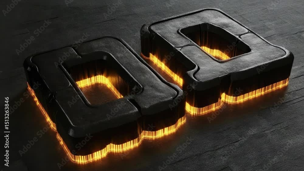Poster a close-up shot of two lit up letters in a dark background, often used for creative projects, presen