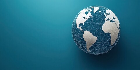 economy consumption global concept. 3D globe design with a wireframe style against a blue background.