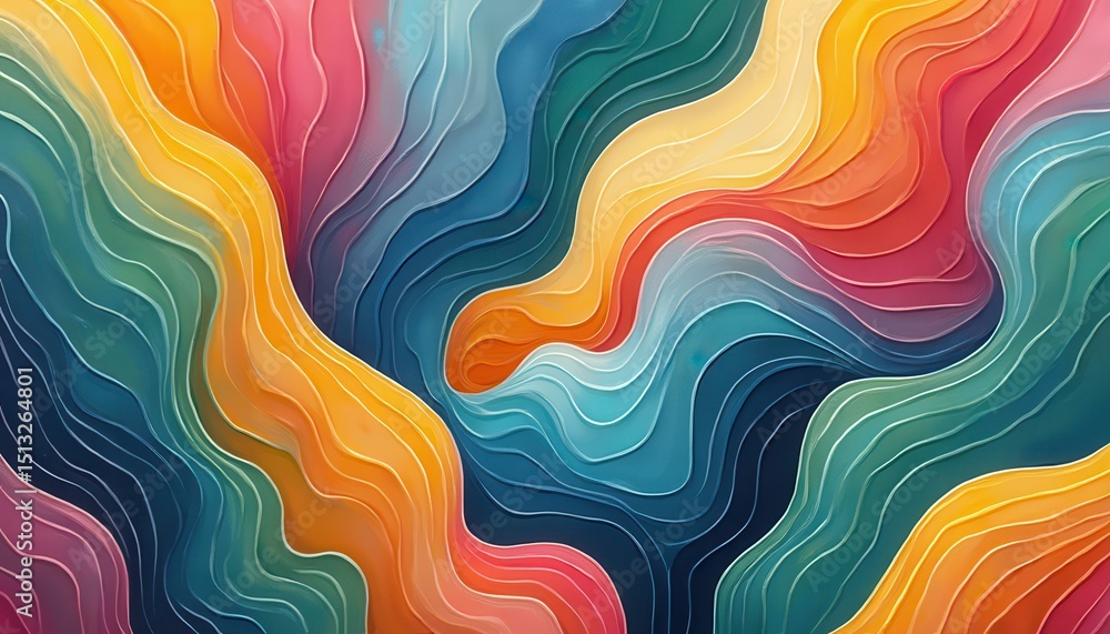 Poster Abstract fluid colorful shapes with white edges and light effects, smooth curves and artistic illustration