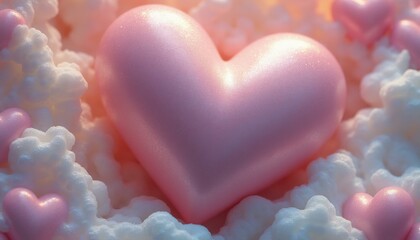 Heart Shaped Objects Surrounded By Cotton Candy, Light Pink Aesthetic, Symbol of Love and Romance