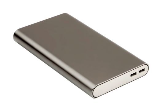 Sleek metal power bank isolated on a white background png ai generated