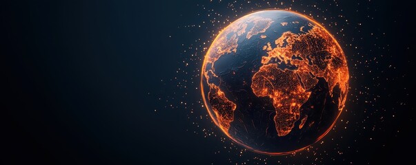 economy consumption global concept. Glowing Earth surrounded by digital connections on a dark background.