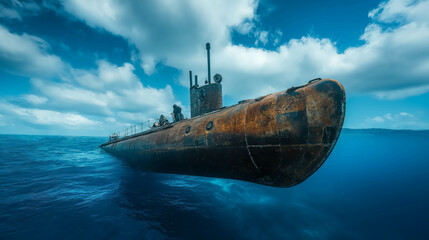 Half-underwater photography capturing a submarine