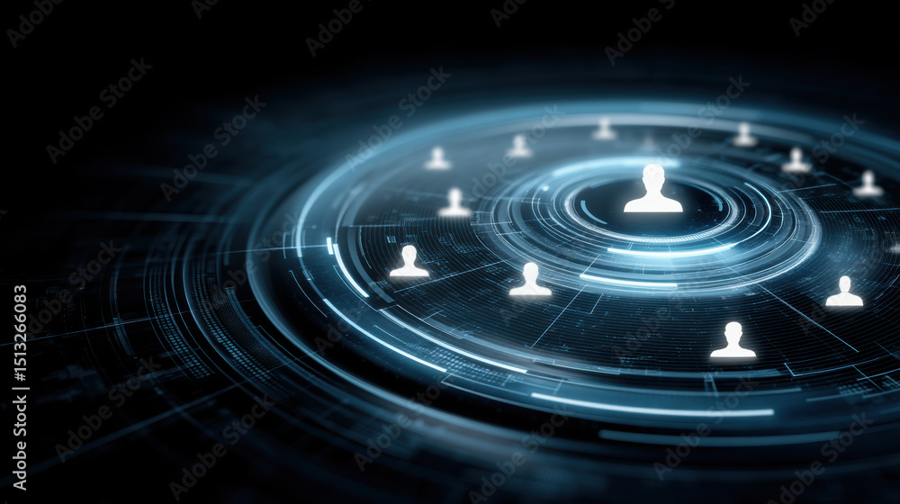 Poster digital network connection with user icons in futuristic interface for e commerce and online communi