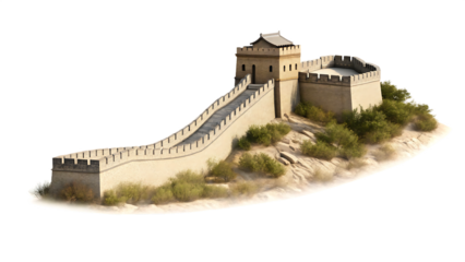 Majestic great wall of china section isolated on a white background