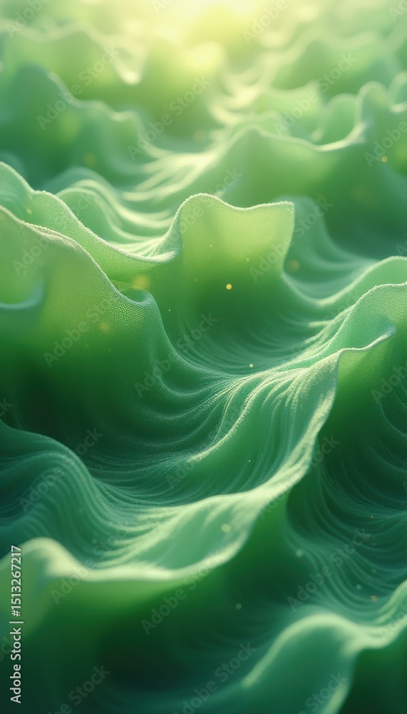 Aufkleber Abstract green flowing fabric with dotted texture creating a smooth, undulating surface reflecting light and shadows
