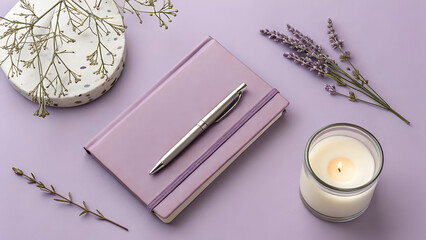 Lavender Purple Flat Lay , Feminine Desk Setup