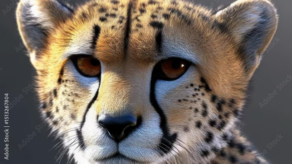 Poster A close-up view of a cheetah's face, showing its distinctive features and markings