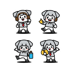 Cute Cartoon Dog Character Illustrations Four Happy Pixel Art Dogs in Various Poses