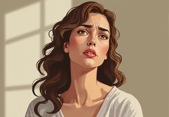 Digital Illustration of Woman with Brown Hair and White Shirt