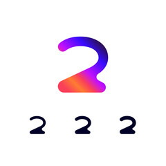 Technical logo number 2, digital cyber space numeral two, set of three different thicknesses of the (regular, bold, thick) made futuristic style