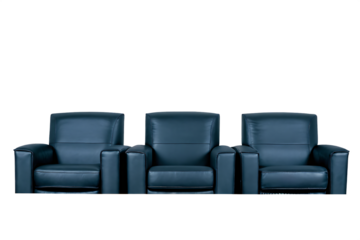 Three teal leather theater seats isolated on a white background