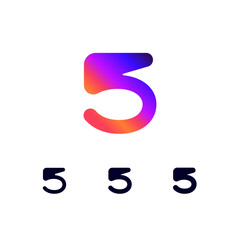 Technical logo number 5, digital cyber space numeral five, set of three different thicknesses of the (regular, bold, thick) made futuristic style
