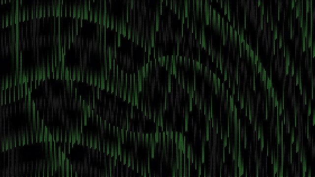 Green matrix abstract dots raining binary code without symbols and characters. Black background. Abstract halftone loop animation
