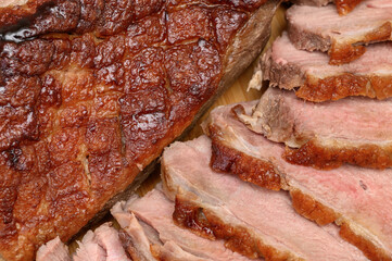 Sliced ​​fried duck breast, pink in the middle,