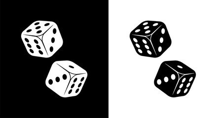 Game dice graphic icons set. Two signs isolated on white and black backgrounds. Vector illustration. EPS 10