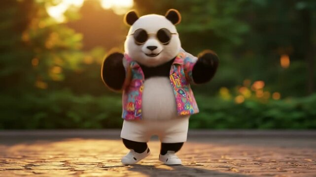 Playful panda in stylish outfit