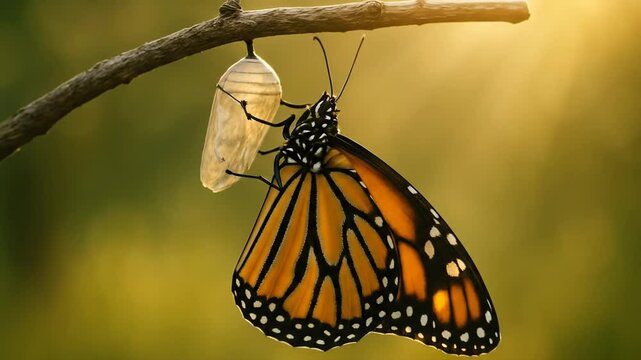 Monarch Butterfly and Empty Pupa