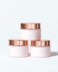 Modern skincare jars elegantly stacked together.