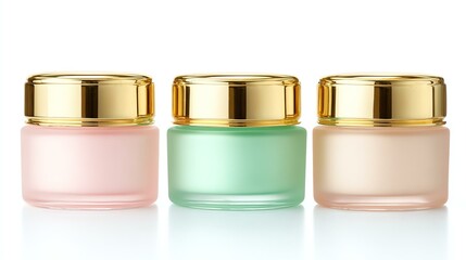 Three elegant cream jars with gold lids.