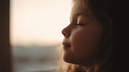 child sitting quietly by window morning sunlight healing