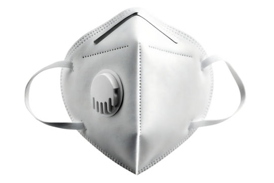 White kn95 face mask with valve isolated on a white background