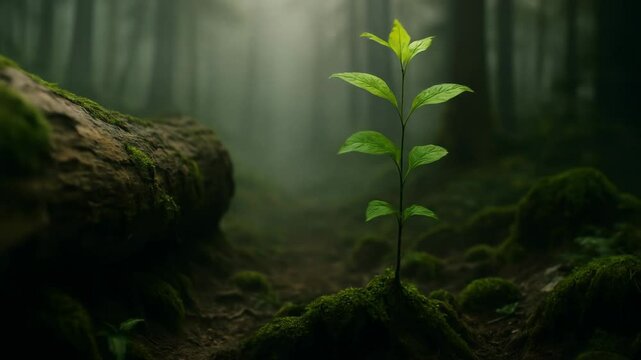 Nature's Strength: Focus on a Tree Sapling in a Forest Ecosystem