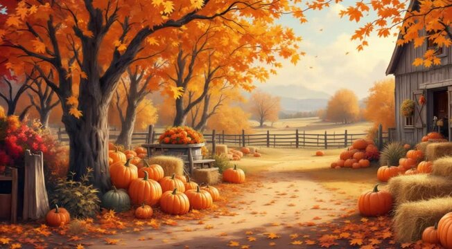 Autumn harvest barn pumpkins fall scenery