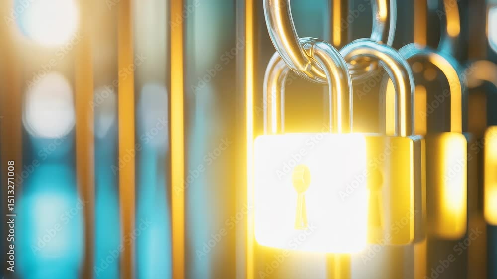 Poster illuminated padlock in a row of locks