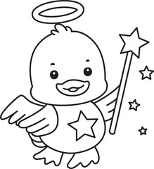 Lineart of Cute Duck icon. Outline of Funny baby Duck animal series stock illustration. life of fluffy Duck designs.