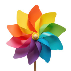Colorful pinwheel isolated on transparent background, toy for kids, decoration, party, and summer concepts