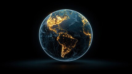economy consumption global concept. Glowing Earth globe with illuminated continents against a dark background.
