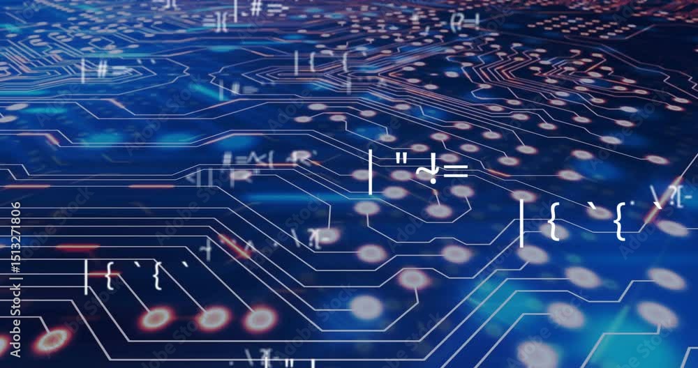 Poster starting flat board nodes shimmering symbols drifting pulsing numbers dissolving showing data flow