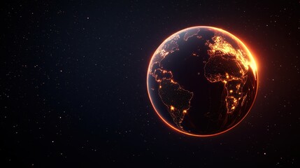 Obraz premium economy consumption global concept. A stunning view of Earth illuminated against a starry background, showcasing landmasses and city lights.