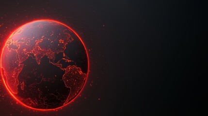 Obraz premium economy consumption global concept. Digital globe illuminated with a red outline against a dark background, suggesting connectivity and technology.