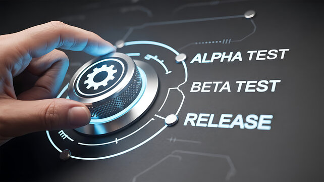 Software Development Lifecycle with Testing Phases, software development, alpha testing, beta testing, release phase, software lifecycle.	