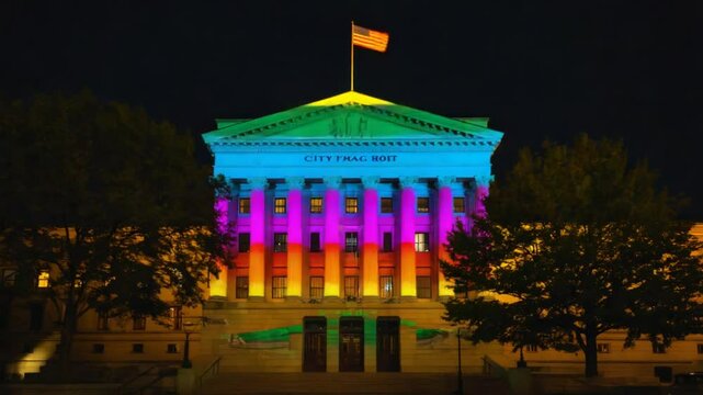 City hall with the LGBT flag.