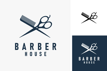 Scissors and comb for barbershop logo symbol icon design